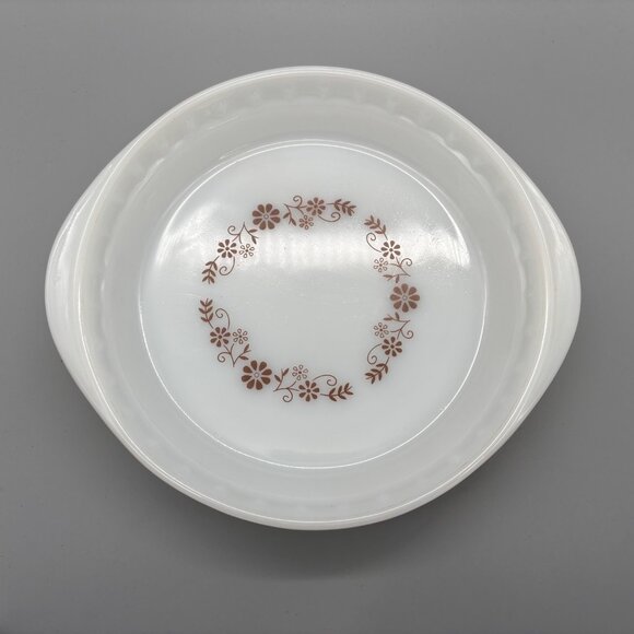 Vintage Dynaware Pyr-O-Rey Brown Daisy Pattern Pie Plate Dish - Picture 2 of 8